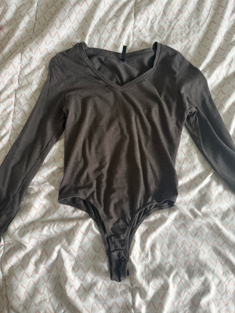 Splash Dark Grey Long Sleeve V-Neck Bodysuit